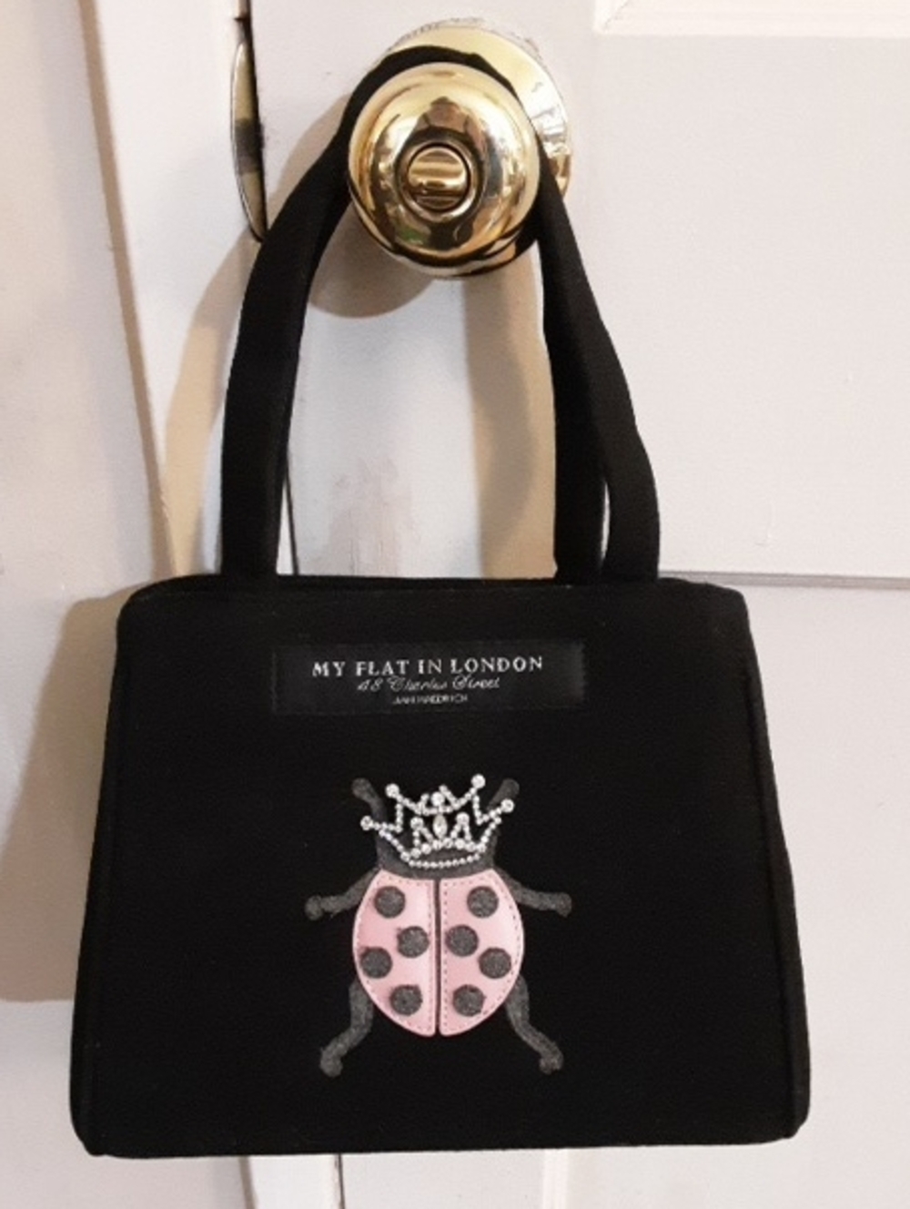 My Flat in London Black Tote with Pink Ladybug Crown